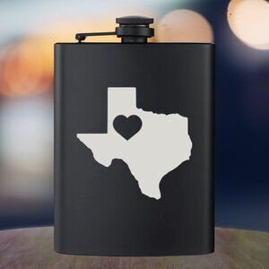 Personalized Engraved Country State Texas Heart Black Flask